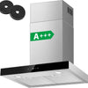 Hotte Aspirante 60cm, Class A+++ 450m³/h Hotte de Cuisine Silencieuse, Hotte Aspirante Evacuation ou Recyclage Inclus Filtres Charbon, 3 Vitesses - Fonction Boost, Commande Tactile, Inox