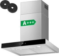 Hotte Aspirante 60cm, Class A+++ 450m³/h Hotte de Cuisine Silencieuse, Hotte Aspirante Evacuation ou Recyclage Inclus Filtres Charbon, 3 Vitesses - Fonction Boost, Commande Tactile, Inox