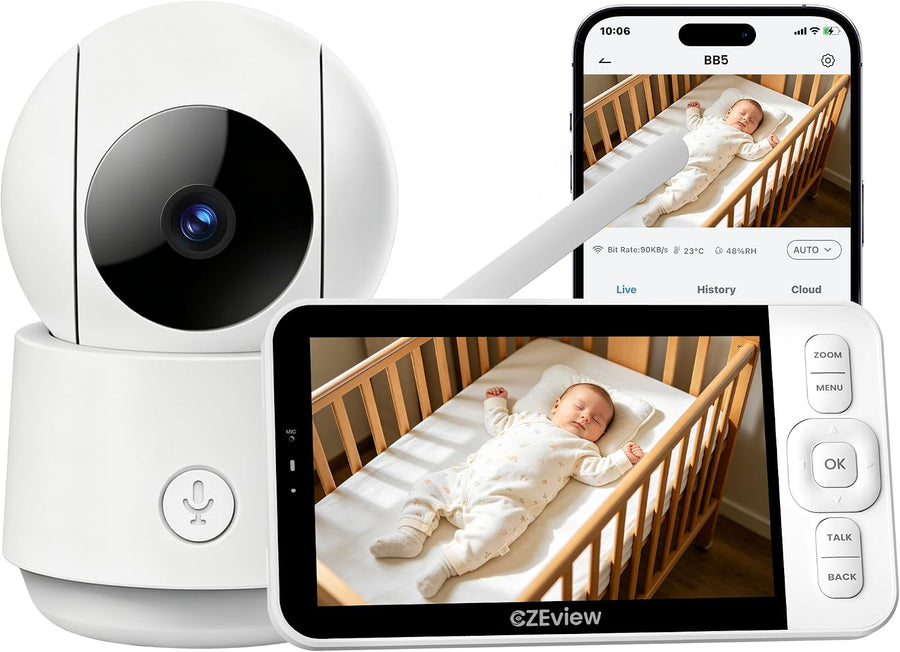 Babyphone avec caméra et application, moniteur vidéo de 5,0 pouces sans Wi-Fi, vision nocturne, audio bidirectionnel, VOX