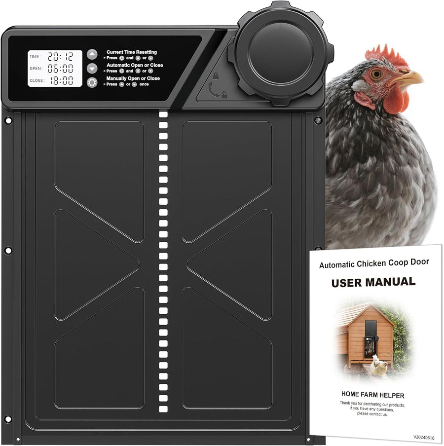 Grande Porte Automatique pour Poulailler à Piles, Porte Automatique Poulailler en Aluminium avec Minuterie, Fonction Anti-pincement, Écran LCD Étanche
