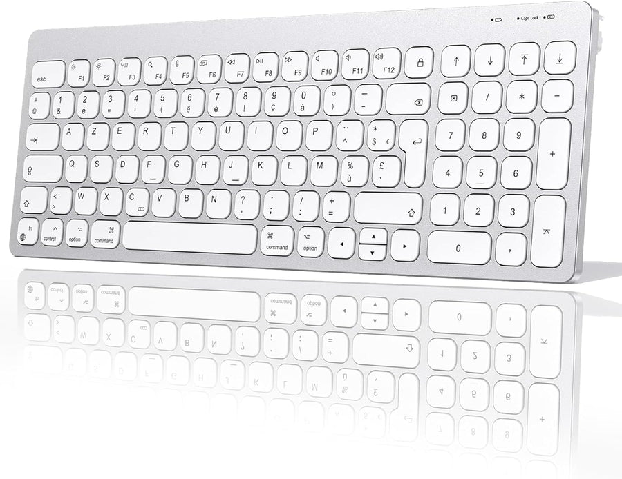 Clavier Bluetooth pour Mac OS, OMOTON Clavier sans Fil pour Apple MacBook Pro/Air, iMac, iMac Pro, Mac Mini/Pro, Clavier Silencieux Alimenté par AAA Piles, AZERTY
