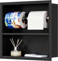 Niche Porte-papier WC Encastré avec Tablette, Noir Porte essuie-tout, Inox 304, Antirouille, Double Niveau, Gain de place, Rangement SDB
