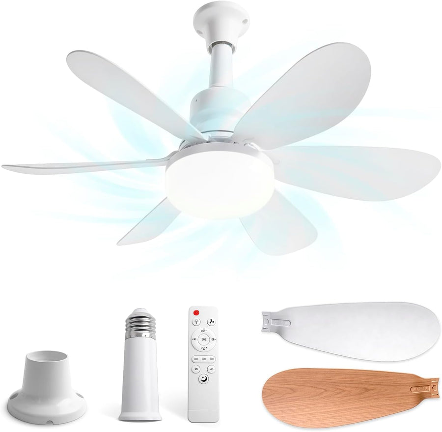 Ventilateur de Plafond avec Lumière, 52CM 40W Petit Ventilateur, avec 2 Jeux de Pales, Douille E27, Silencieux, 3 Vitesses, Telecommande, Zeitgesteuert, Dimmable LED pour Salon Chambre