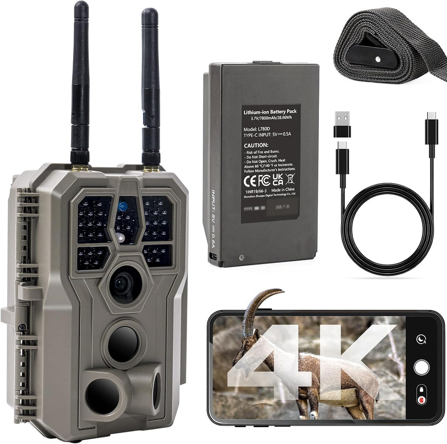GardePro E8 2.0 Pro 4K Camera de Chasse WiFi, Batterie de 7800 mAh | Portée WiFi de 50 Mètres, 64MP Caméra de Chasse Connectée Telephone, Camera Vision Nocturne Animaux Exterieur