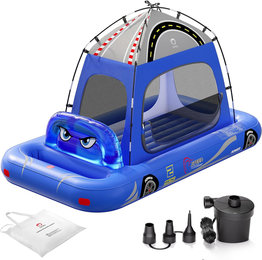 Matelas gonflable pour enfants, motif tente de voiture de course, à partir de 3 ans, BLEU