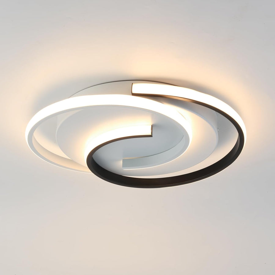 Plafonnier LED Moderne 3000K/4000K/6000K - Lampe Cercle 2 Anneaux 33W pour Salon, Chambre, Bureau, Cuisine, Couloir, Longueur 40cm, Noir+Blanc
