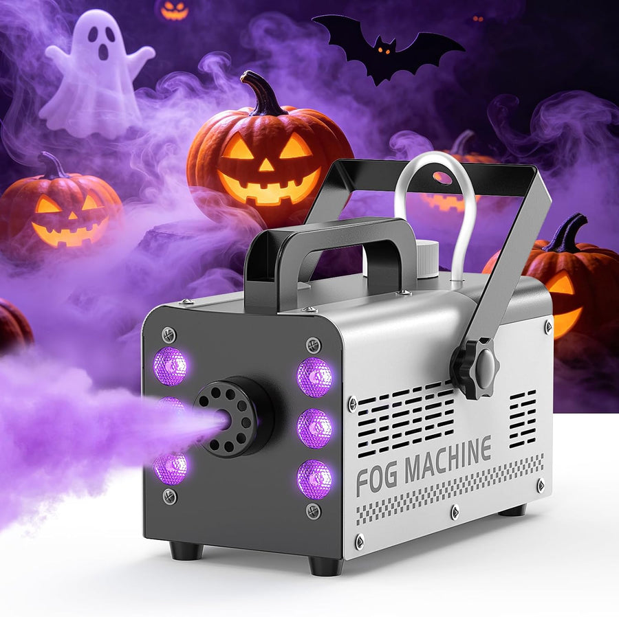 Machine à Fumée Mini Machine à Brouillard avec 6 LED Lumières Contrôlables en Couleur, 400 W avec télécommande, DJ Mariage Halloween Fête et Spectacle Noël Contrôle double mode