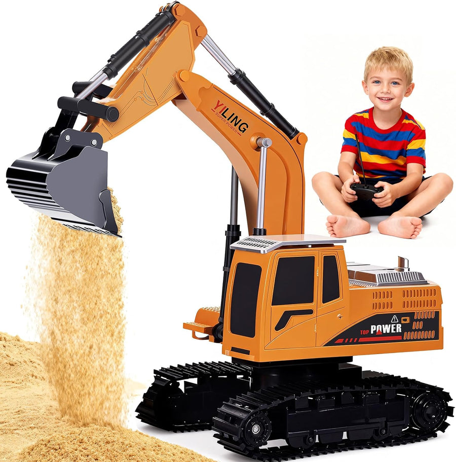 Pelleteuse Télécommandée pour Enfants 3-9 Ans, Engin de Chantier RC 2,4 GHz avec Lumière & Son, Jouet Pelleteuse Durable pour Intérieur & Extérieur