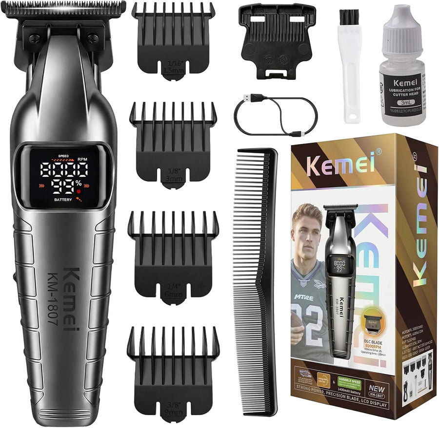 Tondeuse à Cheveux Professionnelle Homme Tondeuse à Barbe Lame DLC Douce, Sans Fil & Écran LED, Moteur 8000tr/min, 4 Sabots