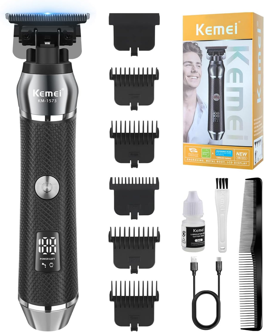 Tondeuse à cheveux professionnelle pour homme, tondeuse à barbe sans fil, tondeuse électrique T-Blade Zero Gap, rechargeable par USB avec 5 peignes de guidage
