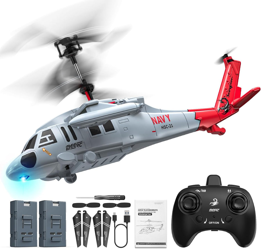 Hélicoptère Télécommandé 2,4 GHz, 2 Batteries incluses, 26 Minutes de vol, décollage Facile, éclairage LED, Maintien d'altitude, Jouet d'intérieur