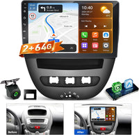 Autoradio pour Toyota Aygo/Peugeot 107/Citroen C1 Année 2005-2014, 2GB+64GB 10,1 Pouces Écran avec Kit Façade & Canbus, Supporte CarPlay Android Auto sans Fil, Caméra de Recul, SWC
