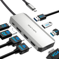 Station d'accueil USB C pour ordinateur portable, quatre moniteurs avec double HDMI, DP, VGA, PD 100 W, 3 ports USB 2.0 pour appareil sans fil, compatible avec Lenovo, HP, Dell, Windows System