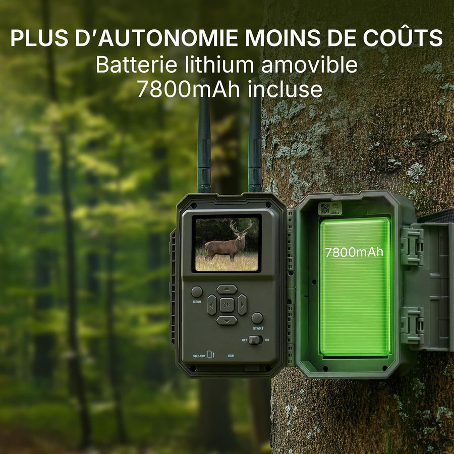 GardePro E8 2.0 Pro 4K Camera de Chasse WiFi, Batterie de 7800 mAh | Portée WiFi de 50 Mètres, 64MP Caméra de Chasse Connectée Telephone, Camera Vision Nocturne Animaux Exterieur