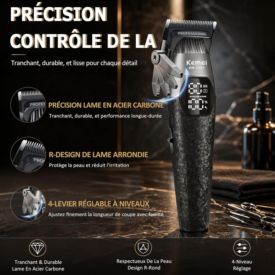 Tondeuse à cheveux professionnelle pour homme Tondeuse à cheveux électrique sans fil avec lame en T sans fil