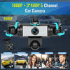 Caméra embarquée 5 canaux 1080P Avant arrière intérieur, écran IPS 3,16" | Dashcam Voiture 360 Degrés, surveillance de stationnement 24 heures, capteur G, enregistrement en boucle, installation facile
