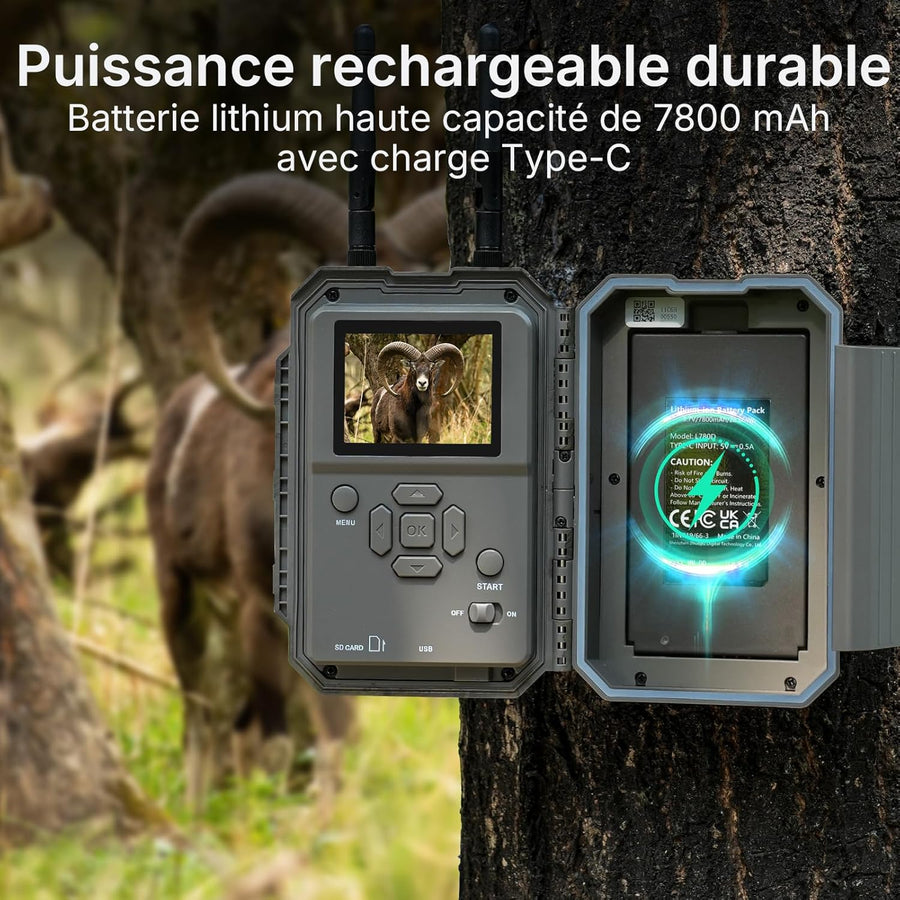 GardePro E6 2.0 Pro 4K Camera de Chasse WiFi, Batterie de 7800 mAh, Portée WiFi de 50 mètres, 64MP Caméra de Chasse Connectée Telephone, Camera Vision Nocturne Animaux Exterieur