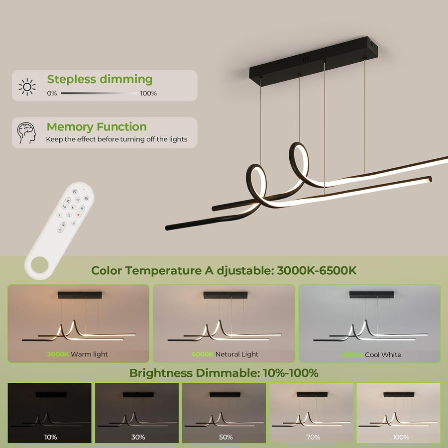 Suspension LED Table à Manger 100 cm, Dimmable, APP et Télécommande [Classe énergétique E] Suspension Moderne, Lampe Réglable en Hauteur pour Table à Manger et Bureau, 3000–6500K, 36W