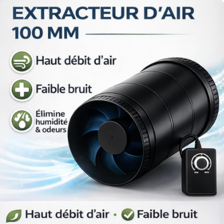 Extracteur d'Air 100 mm avec Variateur – Ventilateur de Gaine Silencieux 6 W, Débit 221 m³/h, pour VMC, Salle de Bain, Cave, Garage, Culture Hydroponique