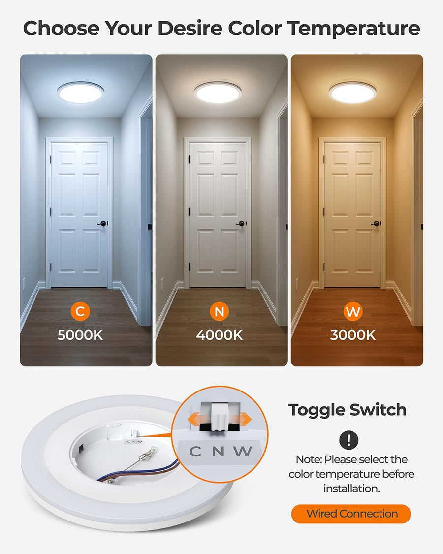 Plafonnier LED avec veilleuse 24W, 3 CCT, rond Ø30cm Blanc | Lampe à panneau plat pour chambre, chambre d'enfant, couloir, cuisine, avec veilleuse 4W et 3 couleurs chaud, neutre et froid