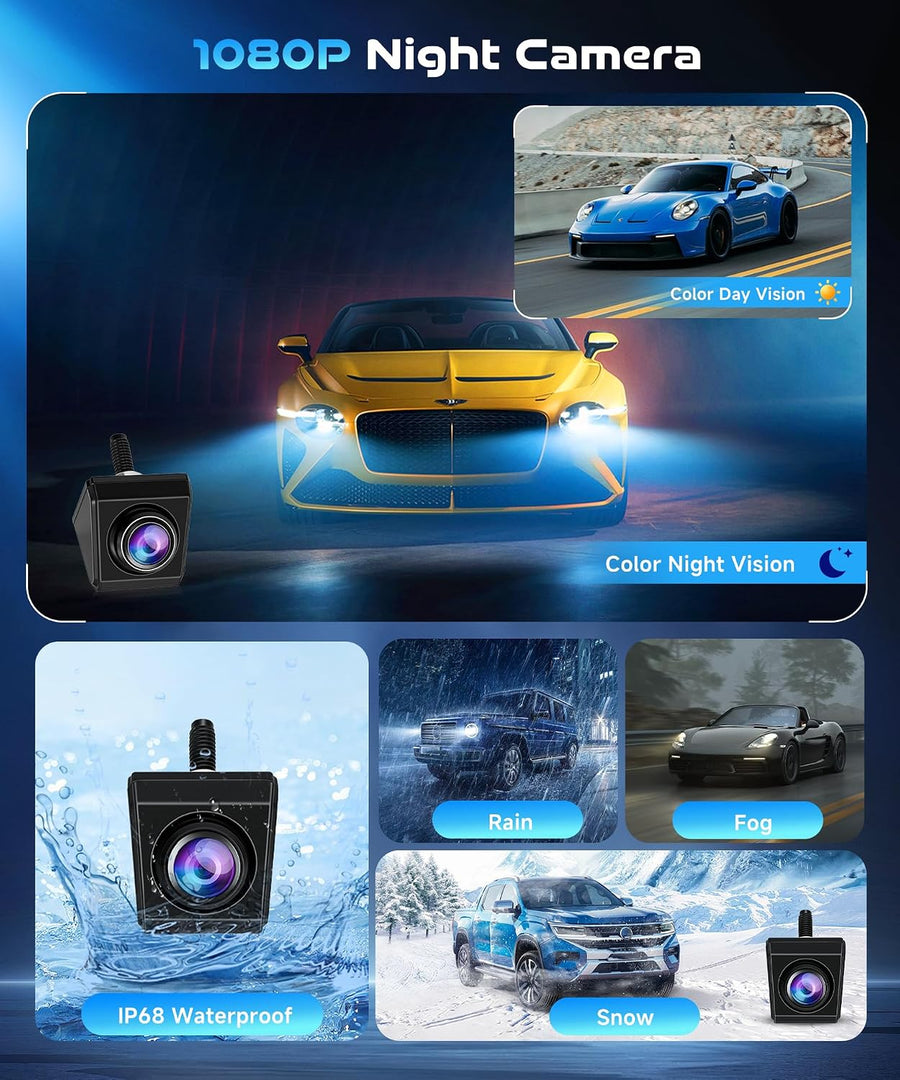 Kit Caméra de Recul HD 4.3 Pouces avec Caméra Rotative, Camera de Recul avec Étanchéité IP68 Vision Nocturne Super Grand Angle Ligne de Recul, Câble de 8M, 12-24V pour Berlines SUV