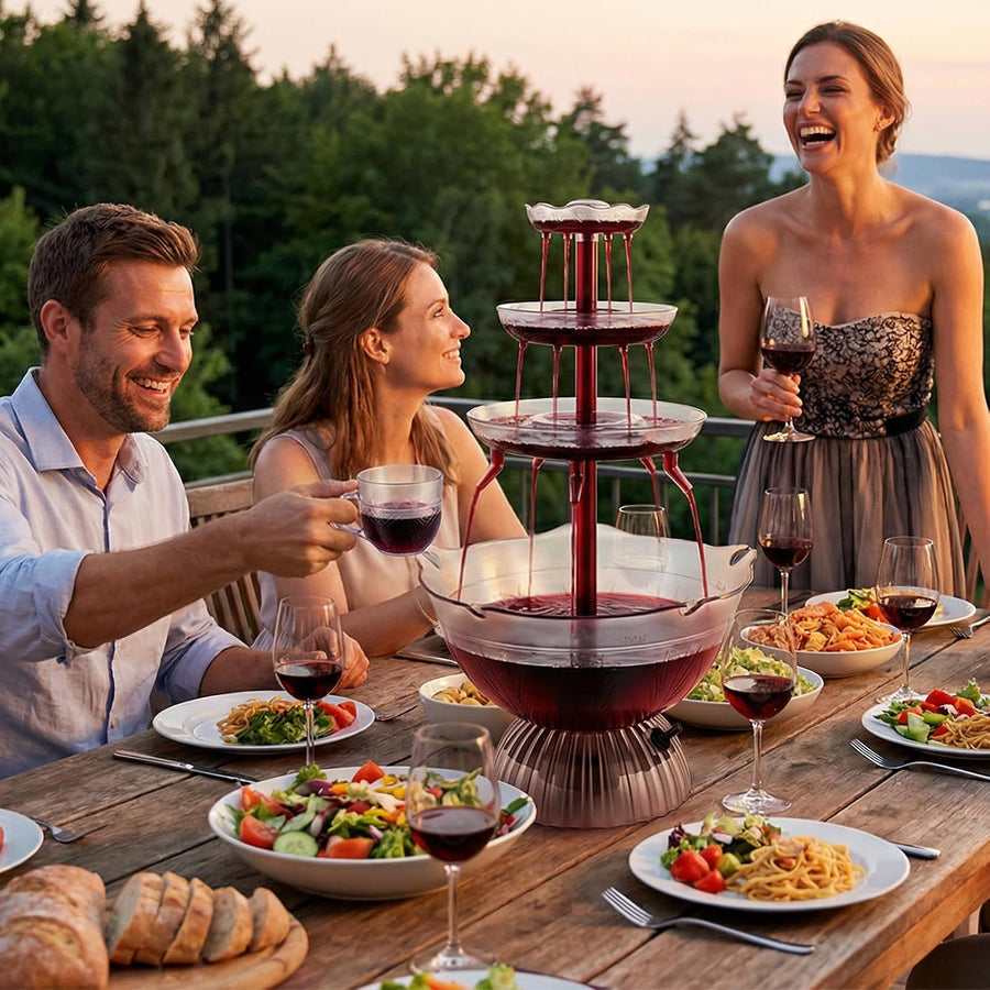 Fontaine de Fête 3 Niveaux avec LED et 5 Verres, pour Vin Rouge Jus Punch 4L Fontaine à Boissons Électrique, Réutilisables Fontaine à Vin Rouge pour Pubs, Fêtes à la Maison et Fêtes d'Anniversaire