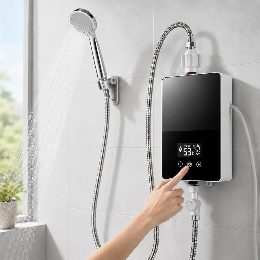 Chauffe-eau instantané 230V 5500W, pour douche et cuisine, avec kit douche complet, affichage LED et régulation électronique, Pour douche, cuisine et salle de bain