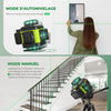 Niveau Laser Chantier Autonivelant 360° x 4, Lazer Niveaux 4D 16 Lignes Laser, Autonivellement et Mode Pulsé Extérieur, 2 x Batterie, Nivellement Automatique, Support Rotatif, Télécommande