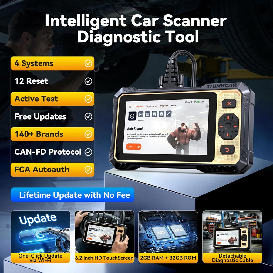 Outil de diagnostic OBD2 THINKCAR THINKSCAN 662 : scanner bidirectionnel moteur/ABS/SRS/transmission, plus de 12 réinitialisations, CAN-FD et FCA, mises à jour gratuites