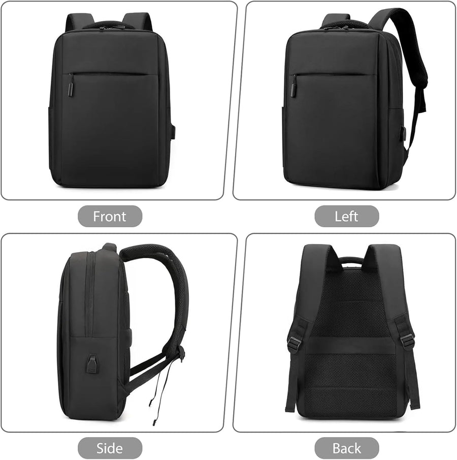Sac à Dos pour Ordinateur Portable 16 Pouces, Port USB et Sangle pour Valise, Unisexe Étudiant Voyage, Sac Quotidien Enseignant Antivol en Noir