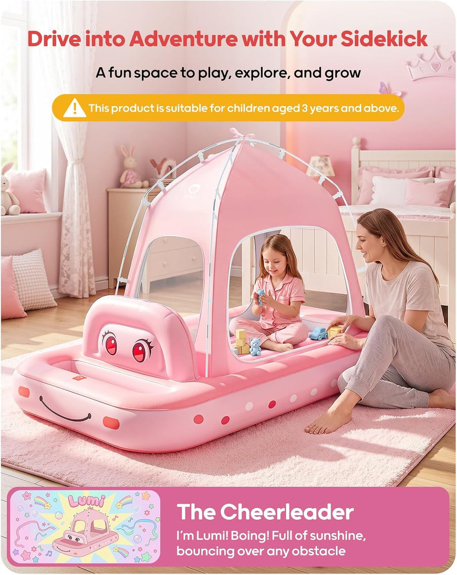 Matelas Gonflable pour Enfants, Design Tente Voiture Princesse, à partir de 3 Ans, ROSE