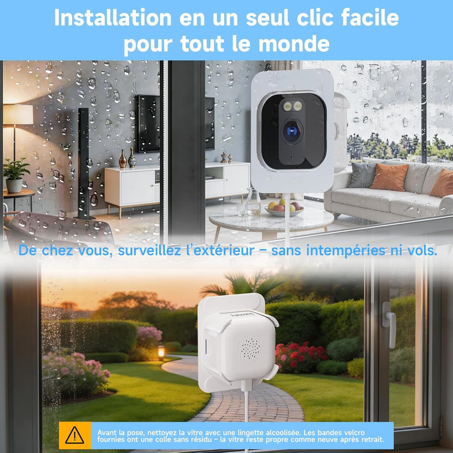 Caméra de Surveillance Intérieure 3MP 2K HD pour Fenêtre | WiFi & Bluetooth, Caméra Connectée avec Vision Nocturne Couleur, Enregistrement 24/7, Détection de Mouvement, Audio