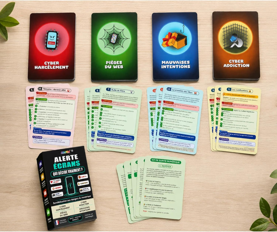 Alerte ÉCRANS – Jeu éducatif sur Les Dangers du numérique | Prévention cyberharcèlement, Addiction, pièges du Web | Ados & Adultes | Créé par Une Psychologue et fabriqué en France