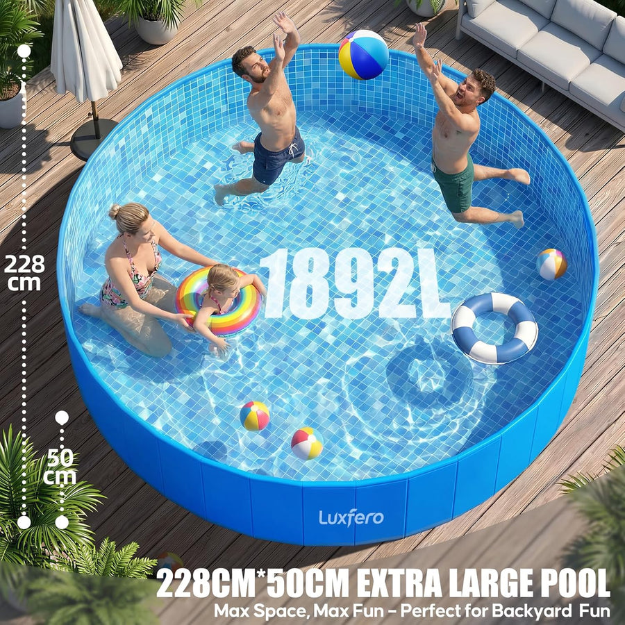 Piscine Tubulaire Ronde, Piscine Hors Sol, Piscine Metal Frame Épaissi, Facile à Ranger Piscine Pliable pour Enfants et Adultes, Piscine Frame Tubulaire Robuste pour Jardin, 228 x 228 x 50 cm