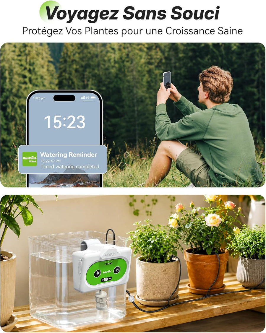 Arrosage Automatique Interieur WiFi, Contrôle à Distance via APP, Arroseur Automatique pour Plantes d’Intérieur, Arrosage Goutte à Goutte avec Batterie Rechargeable, Jusqu’à 15 Plantes