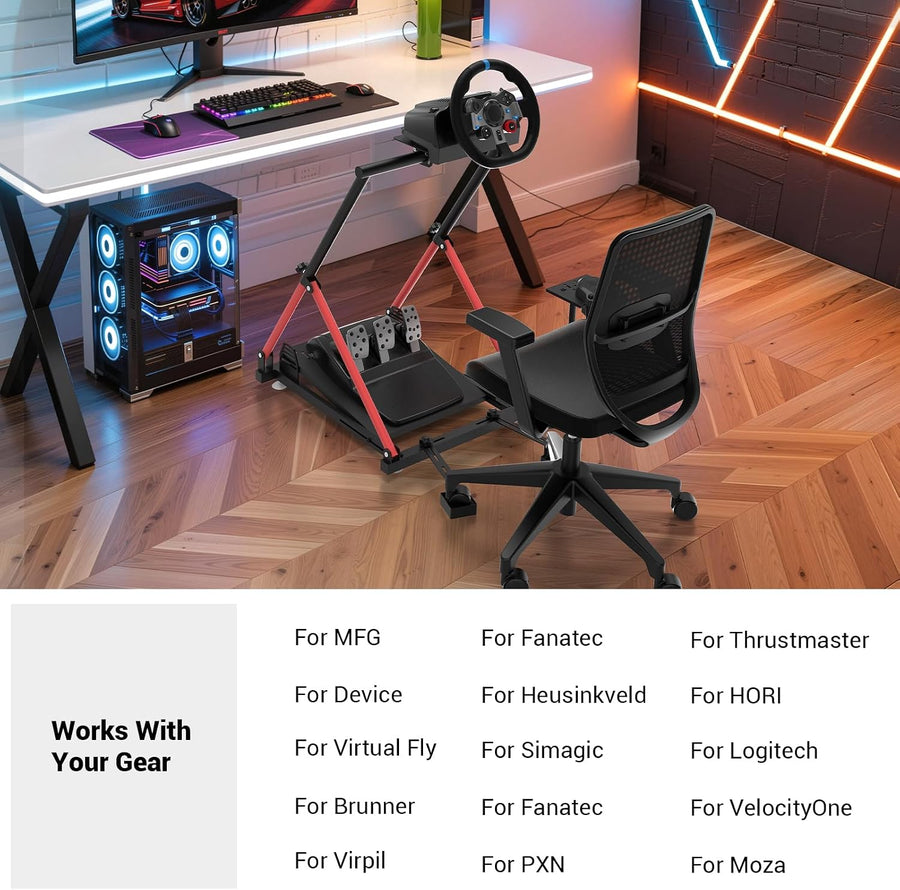 Support de roue de course avec fixation de chaise, cockpit de course pliable compatible avec MOZA R5, R3, R9 à R25/Logitech G920, G923, G27, G29/Thrustmaster T248, T300, T500, T818/Turtle Beach