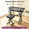 Support Clavier en Z avec Banc, Support Piano Numérique Réglable, panier de rangement intégré, très stable, roulettes verrouillables, montage facile