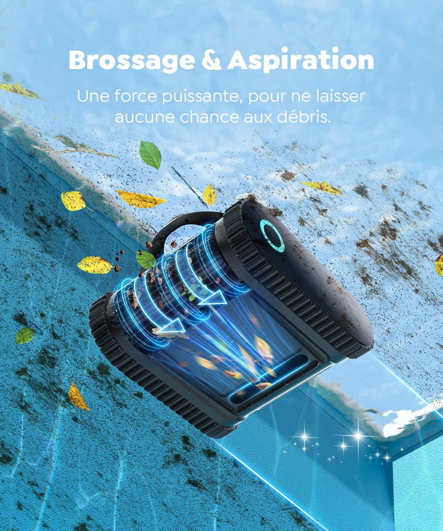 Robot de Piscine Fond et Parois, Ligne d'eau, Double Filtre, Robot Piscine sans Fil, 7 Modes de Nettoyage, 180 Min d'Autonomie, Puissant Aspirateur pour Piscines jusqu'à 150 m² VERT ou BLEU