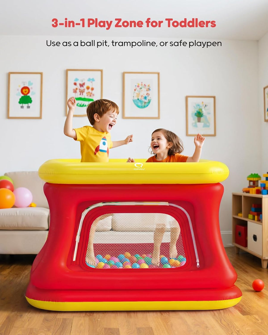 Maison gonflable 3 en 1 pour tout-petits de 1 à 3 ans, piscine à balles et trampoline, maison gonflable avec filet de sécurité, intérieur et extérieur, aire de jeux pour bébé