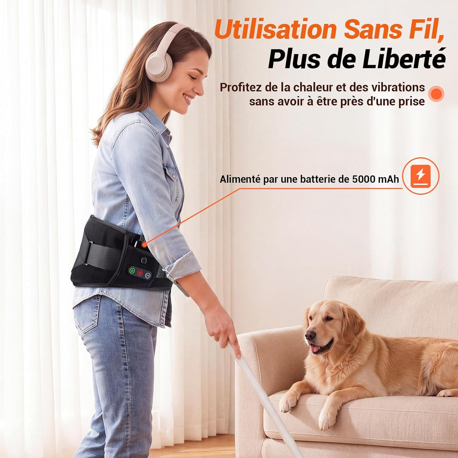 Ceinture Chauffante Lombaire Vibration 3 Niveaux Chaleur 170cm Vibrations Réglables. Utilisation Simple, Confortable pour le Dos