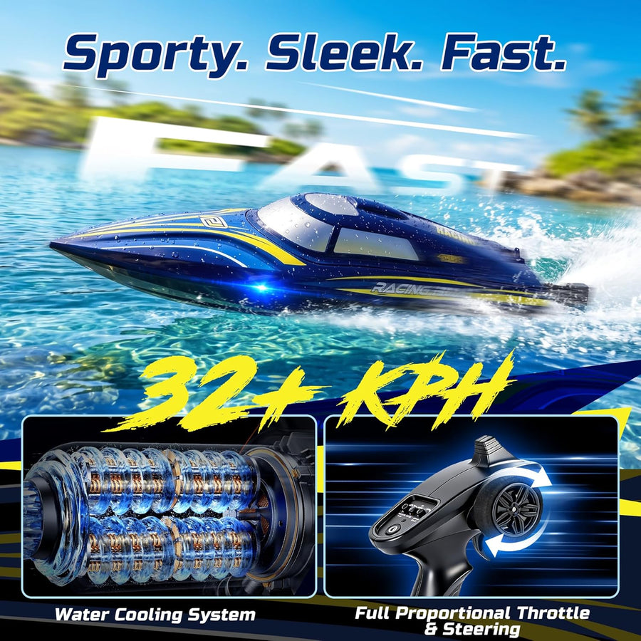 Jouet Bateau Télécommandé Rapide pour Enfants et Adultes, Vitesse supérieure à 20+ mph, avec 2 Batteries de 1200 mAh, Bateau étanche Auto-redressable pour Lacs et piscines