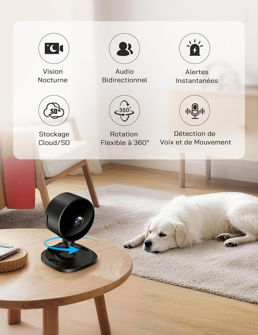 Lot de x4 Caméra Intérieure sans Fil 1080P, Caméra WiFi avec Vision Nocturne, Détection de Mouvement, Audio Bidirectionnel, Compatible Alexa & Google Home, WiFi 2,4 GHz Uniquement