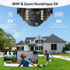 Caméra de Surveillance 4K - PTZ 360° Extérieure Étanche avec Zoom 5X, Caméra Solaire 4G/5G LTE pour Sécurité Domestique, Inclus Carte SIM 300Mo et Carte SD 64Go (8MP)
