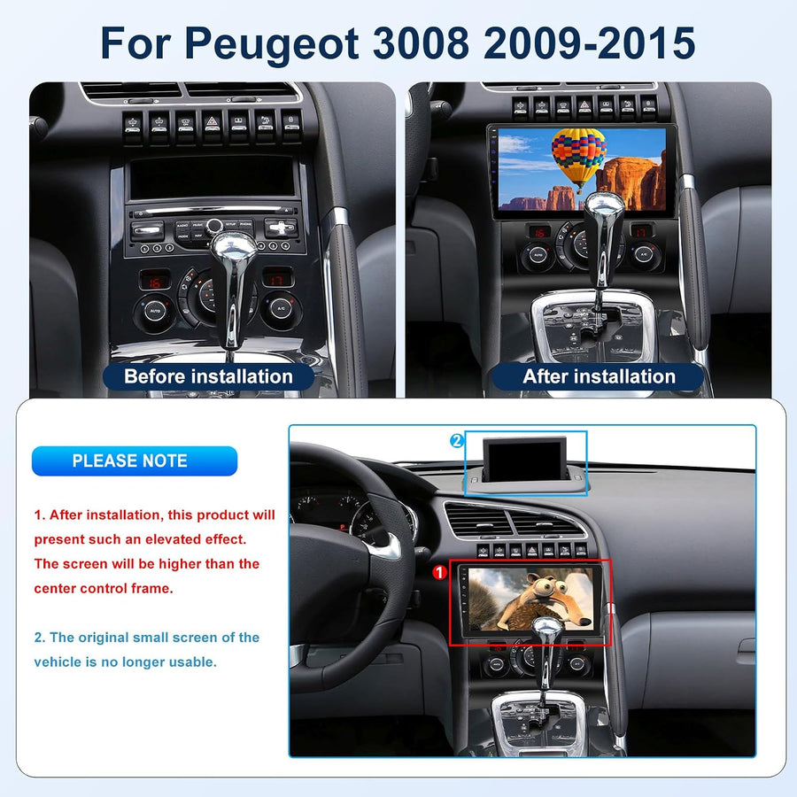 Autoradio 2+64G pour Peugeot 3008 2009-2015 sans Fil Carplay Android Auto Écran Tactile HD de 9 pouces avec GPS/WiFi/Bluetooth/EQ/FM RDS