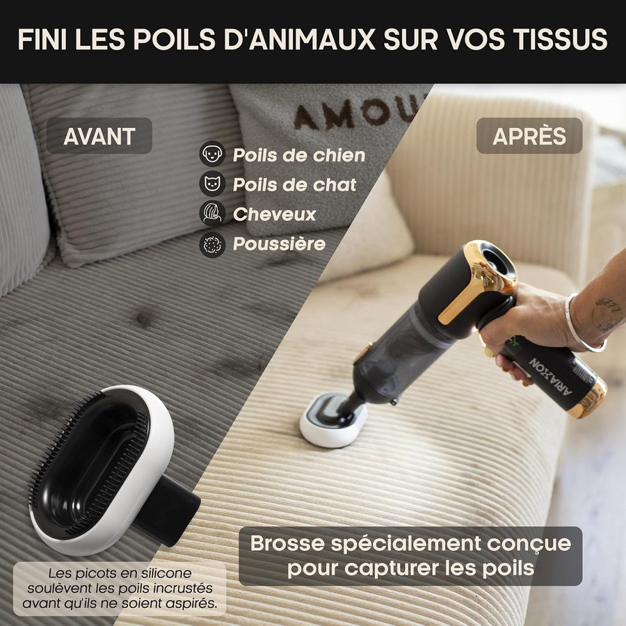 Aspirateur à Main sans Fil pour Poils d’Animaux – 45 min, Maison & Voiture Fini poils et miettes sur canapé et voiture, 4 en 1, batterie longue durée, HEPA métallique lavable, kit complet + sac inclus