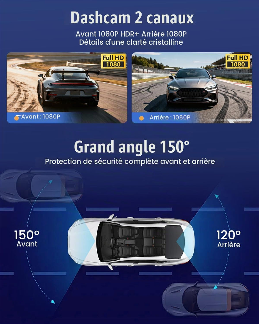 Dashcam Rétroviseur 1080P Avant et Arrière, Écran 9,7 Pouces Caméra Embarquée pour Enregistrer les Trajets, Renforcer la Visibilité et Faciliter les Manœuvres Quotidiennes en Voiture