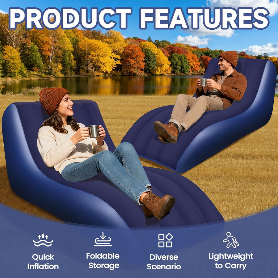 Fauteuil Gonflable, Canapé Gonflable à Surface Floquée, Canapé Gonflable Portable pour Adultes, Canapé-lit Double, Chaise Gonflable pour Camping, Fauteuil Gonflable pour Intérieur et Exterieur