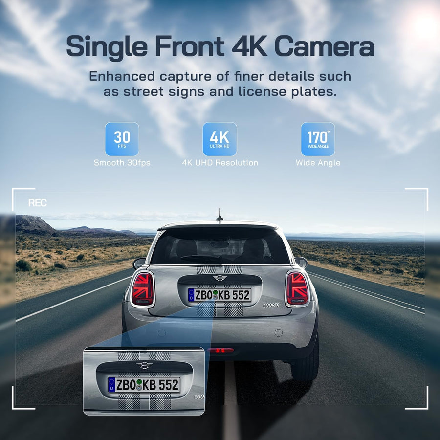 Dashcam 4K Voiture Avant Arrière, Wi-FI Caméra Voiture, Grand Angle 170° G-Capteur, Caméra Embarquée Voiture avec Mode Stationnement 24H, Vision Nocturne, Enregistrement en Boucle