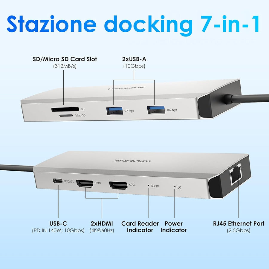 Station d'accueil double moniteur, double station d'accueil USB-C 4K @ 60Hz avec PD Pass-Through 125 W, Ethernet 2,5 G, 2 × USB-A 10 Gbps, lecteur de carte SD/Micro SD 312 Mo/s