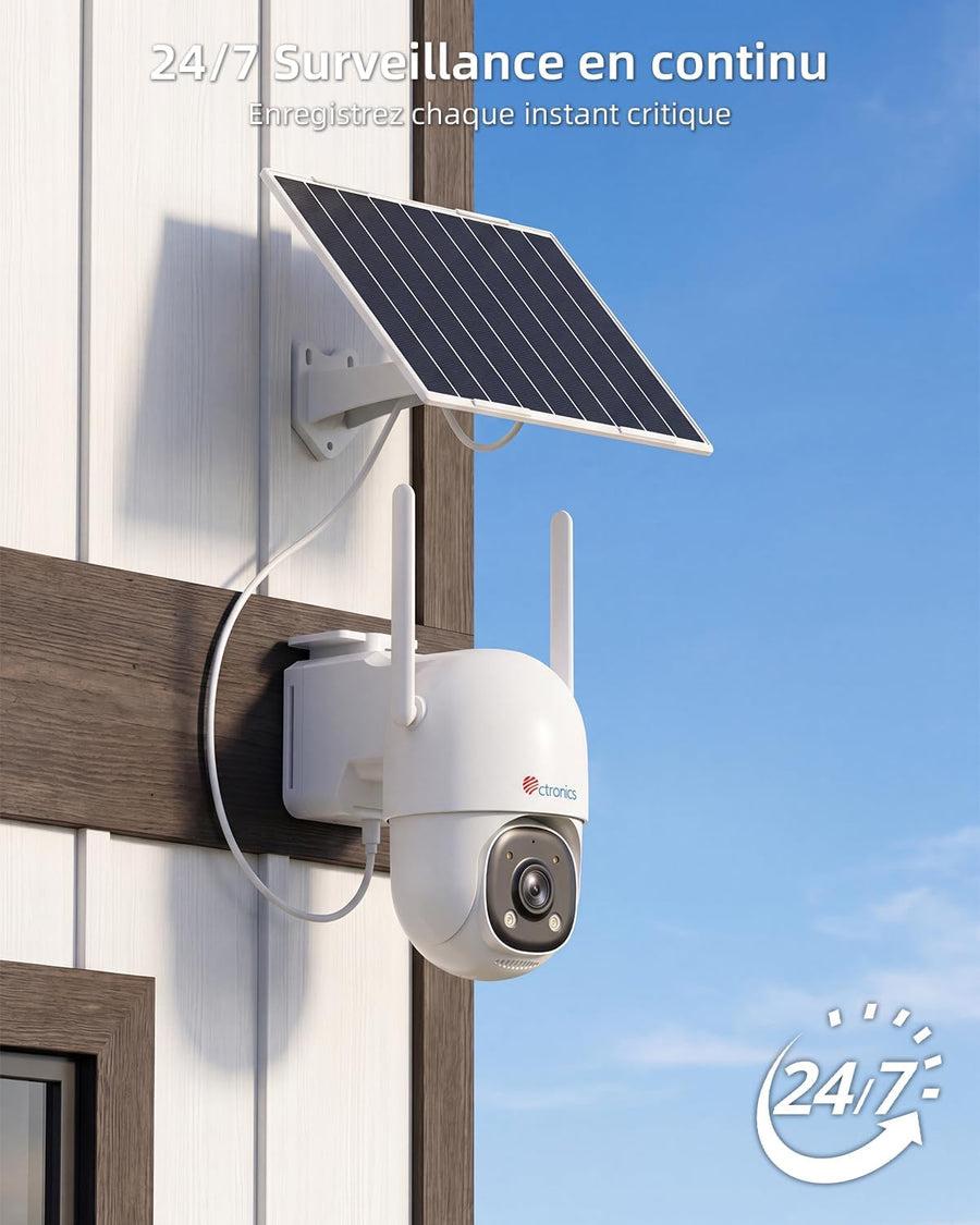 Caméra de Surveillance Suivi Auto 30m, 24/7 AOV Solaire 4G | 8W Panneau Solaire,13500mAh Batterie,Carte SIM incluse,Vision Nocturne ,Détection Humaine–tout sans WiFi,PTZ, IP66